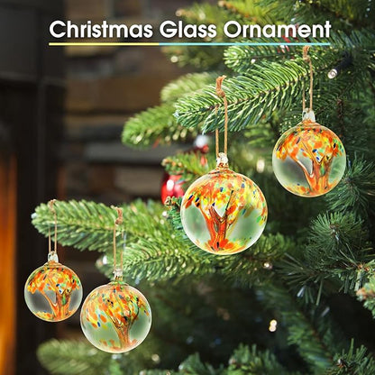 Hand Blown Glass Ball, 4" Gazing Glass Christmas Ornaments, Hanging Tree of Life Witch Balls for Home Outdoor Window Patio Garden Décor（Orange）
