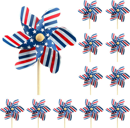 IiILittle 12 Pack Patriotic Pinwheels, No Assembly Required, American Flag Pinwheels, Wind Spinners for Yard for 4th of July Decor, Memorial Day Decor, Patriotic Outdoor Decor