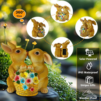 Garden Statues Rabbit Solar Lights, Bunny Decor with LED Lights Home Decorations Outdoor Garden Rabbit Statue for Patio, Balcony, Yard, Lawn Ornament - Unique Housewarming Birthday Gifts for Women