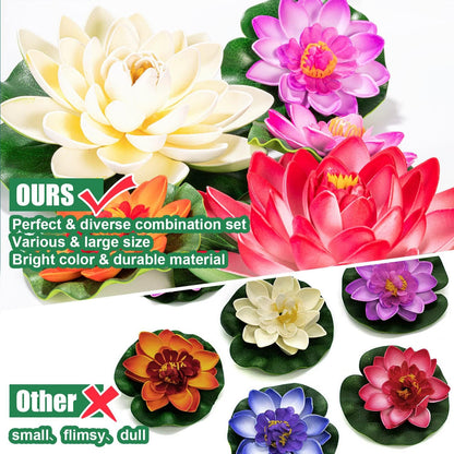 Artificial Lily Pads for Pond, 11in & 6in Artificial Flowers Floating Foam Lotus Flower with Fake Lily Pads, for Pool Garden Koi Fish Pond Aquarium Pool Wedding Decor, 14PCS