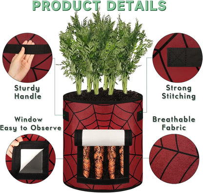 Vegetable Grow Bags Red Spiders Web 7 Gallon Thickened Nonwoven Plant Pot Flowers Potato Fruit Plant Grow Bag with Handle Garden Plant Bag Outdoor 2 Pack