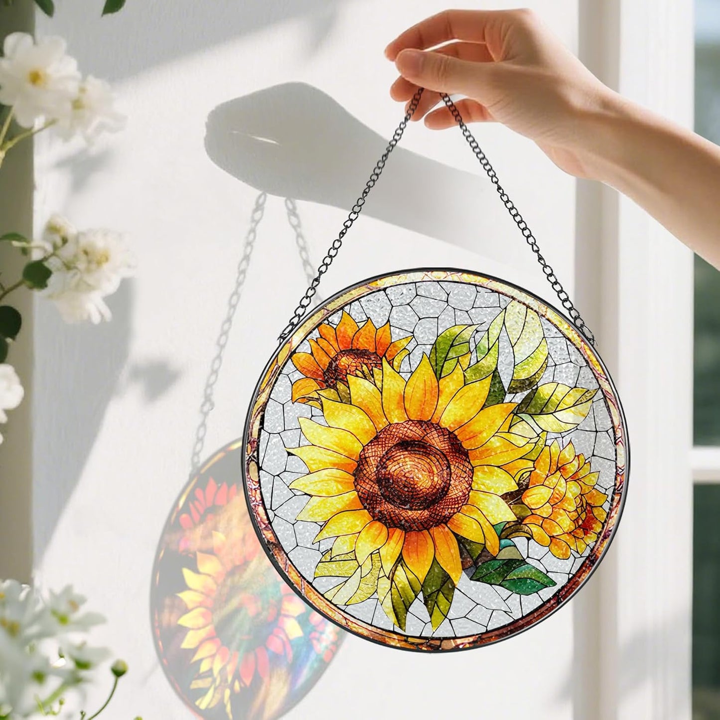 8-Inch Stained Glass Ornament, Stained Glass Window Hanging, Suncatcher Window Hanging, Home Decor, Sunflower Ornament | Mother's Day, Christmas, Birthday | Gifts for Flower Lovers, Mom & Friend