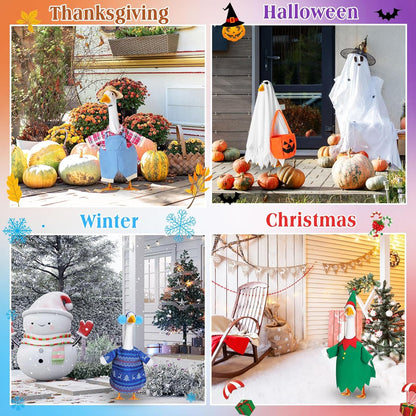 8 Set Seasonal Holiday Goose Outfits Fall Halloween Christmas Summer All Seasons Lawn Porch Goose Clothes Costume for 23" Cement Statue Garden Patio Outdoor Decoration(Basic Style)