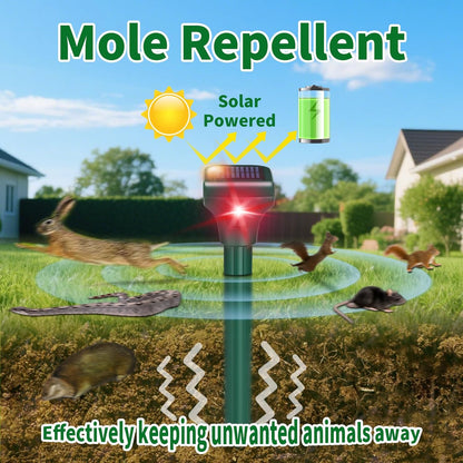 Mole Repellent Solar Powered, 8 Pack Ultrasonic Snake Repellent Outdoor, Waterproof Ultrasonic Mole Deterrent Stakes, Get Rid of Gopher, Vole, Skunk,Chipmunk, Snake Repellent for Yard, Garden, Lawn