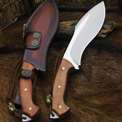 BA-KOR (Survivor III) 35.5CM (14.2 ") DC53 steel 10mm thickened full Tang fixed knife+ leather sheath &(5.9IN) Cerium Igniter, suitable for outdoor hunting, cutting, chopping, camping, obstacle removal, exploration, fishing, EDC, BBQ