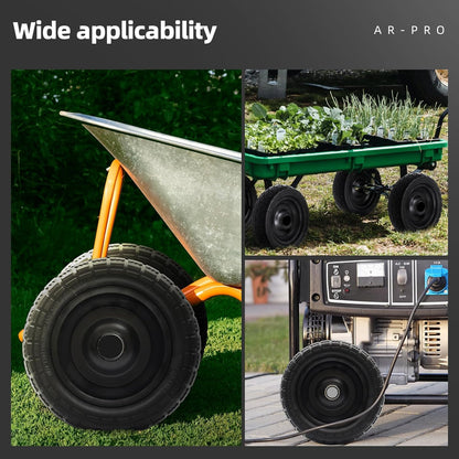 AR-PRO (4-Pack) Replacement Wheels 10 inch Flat Free Tire - Solid Flat-Free Tire and Wheel - 3" Wide Tires with 5/8 Axle Borehole and 2.1" Hub - Compatible with Garden, Yard and Farm Cart