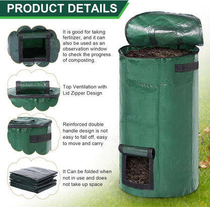Berlune 6 Pcs Reusable Yard Waste Bags with Lid and Handles Extra Large Lawn Bags for Collecting Fall Leaves Heavy Duty Garden Trash Container for Camping Outdoor Debris Branches Grass(34 Gallon)