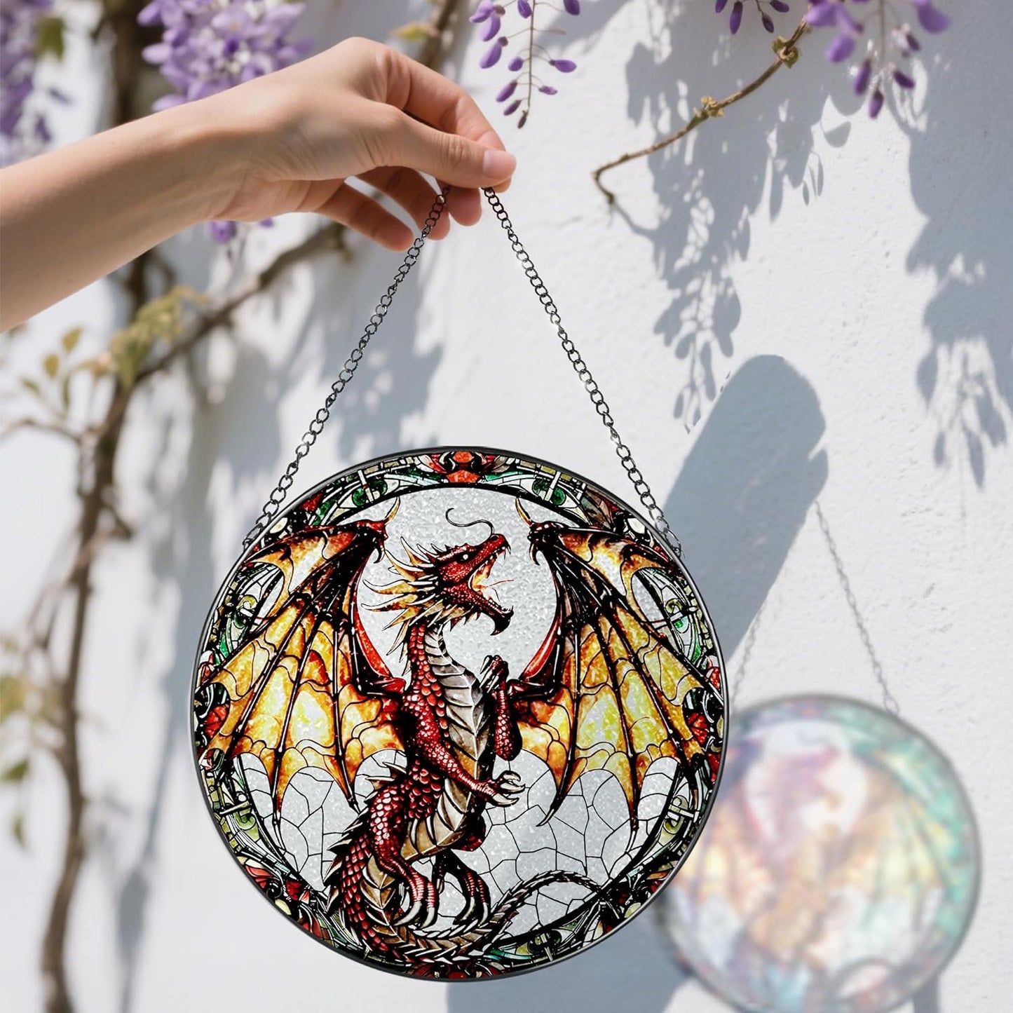 Stained Glass Window Hanging, 8 Inch Dragon Suncatcher Stained Glass, Suncatchers for Windows Hanging, Sun Catchers Indoor Window, Dragon Themed Gifts, Gifts for Men, Women