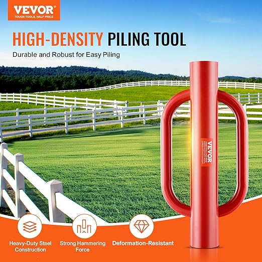 VEVOR Fence Post Driver with Handles, 4.11 in Inner Diameter T Post Pole Pounder, 22LB Heavy Duty Carbon Steel Hand Post Rammer, Farm Fencing Hole Digger for U Channel, Sign Pole, Wooden Post, Red