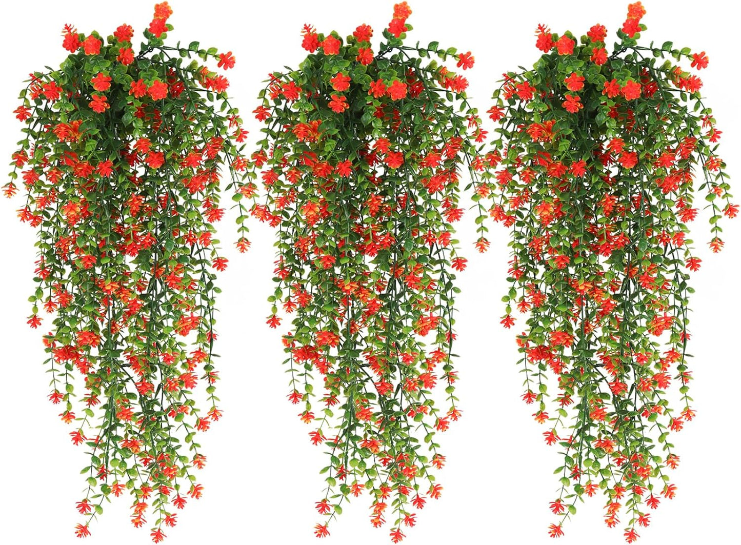 Faux Hanging Plants Hanging Greenery Outdoor Artificial Vines for Outdoors Hanging Plants with Flowers Artificial Hanging Plants Indoor Outdoor Wall Garden Wedding Interior Decoration(Orange Red)