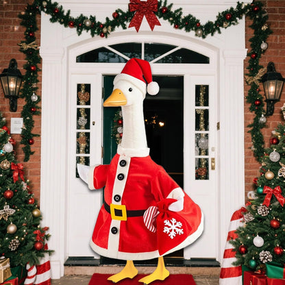 Christmas Santa Porch Goose Outfit for Large 23" High Cement or Plastic Goose Statue, Yard Goose Cloths with Snowflake Gift Bag and Christmas Hat Decor for Outdoor Lawn Gaden Patio
