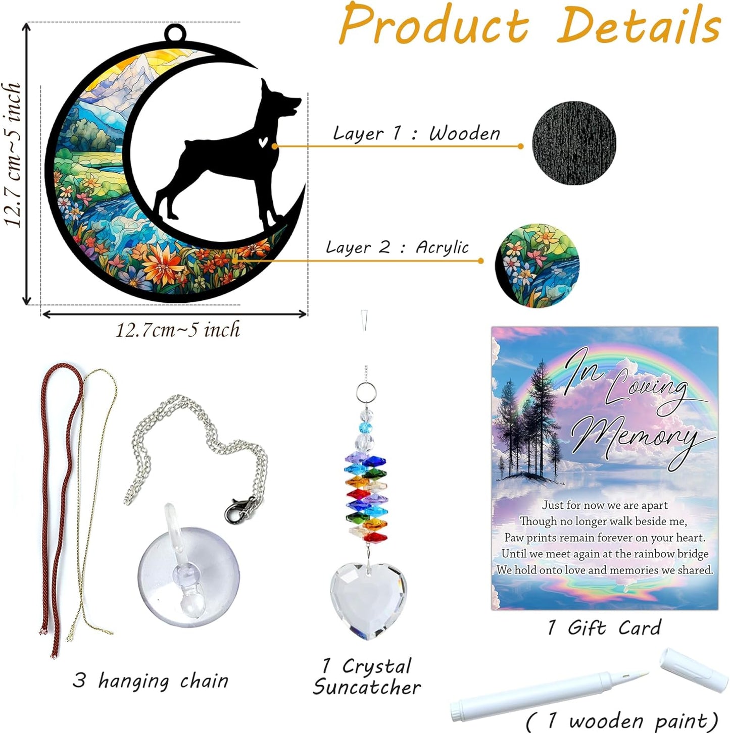 Doberman Suncatcher, Personalized Pet Loss Gift with Name & Date, Heart-Shaped Crystal Sun Catcher, Dog Remembrance Sympathy Rainbow Maker for Window & Garden
