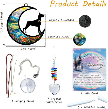 Doberman Suncatcher, Personalized Pet Loss Gift with Name & Date, Heart-Shaped Crystal Sun Catcher, Dog Remembrance Sympathy Rainbow Maker for Window & Garden