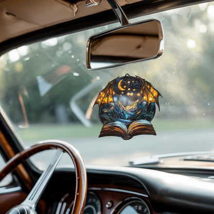 Dragon Wings Book Bookish Acrylic Suncatcher Stained Glass Effect Window Car Hanging Christmas Ornament Indoor Outdoor Decor Garden Bookworm Sun Catcher Book Lover for Women Mom Grandma