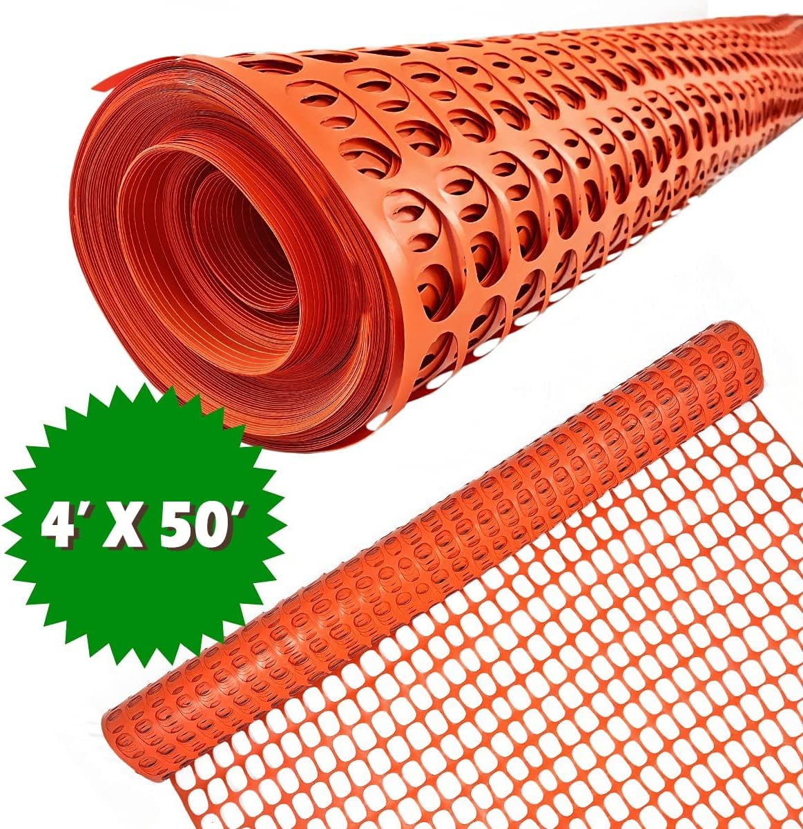 Ashman Plastic Mesh Fence, 4'x50' Feet, 1 Roll, Orange, Construction Barrier Netting, Garden Fencing, Fences Wrap, Above Ground, for Snow, Poultry, Chicken, Deer, Patio, Garden Netting, Orange 50FT.