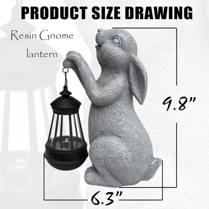 Rabbit Solar Garden Statues,Resin Rabbit Figurine Decorations with Solar Lights Lantern, Outdoor Figurines Lawn Garden Statue Decor Art for Lawn,Yard, Balcony Ornament.