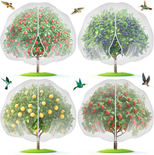 Fruit Tree Netting with 2-Way Zipper & Drawstring - 4'x6' Garden Plant Net Pest Barrier to Prevent Cicadas Bird Squirrel Deer - Bug Protection for Blueberry Tomato with Fine Mesh Insect Cover (4 Pack)