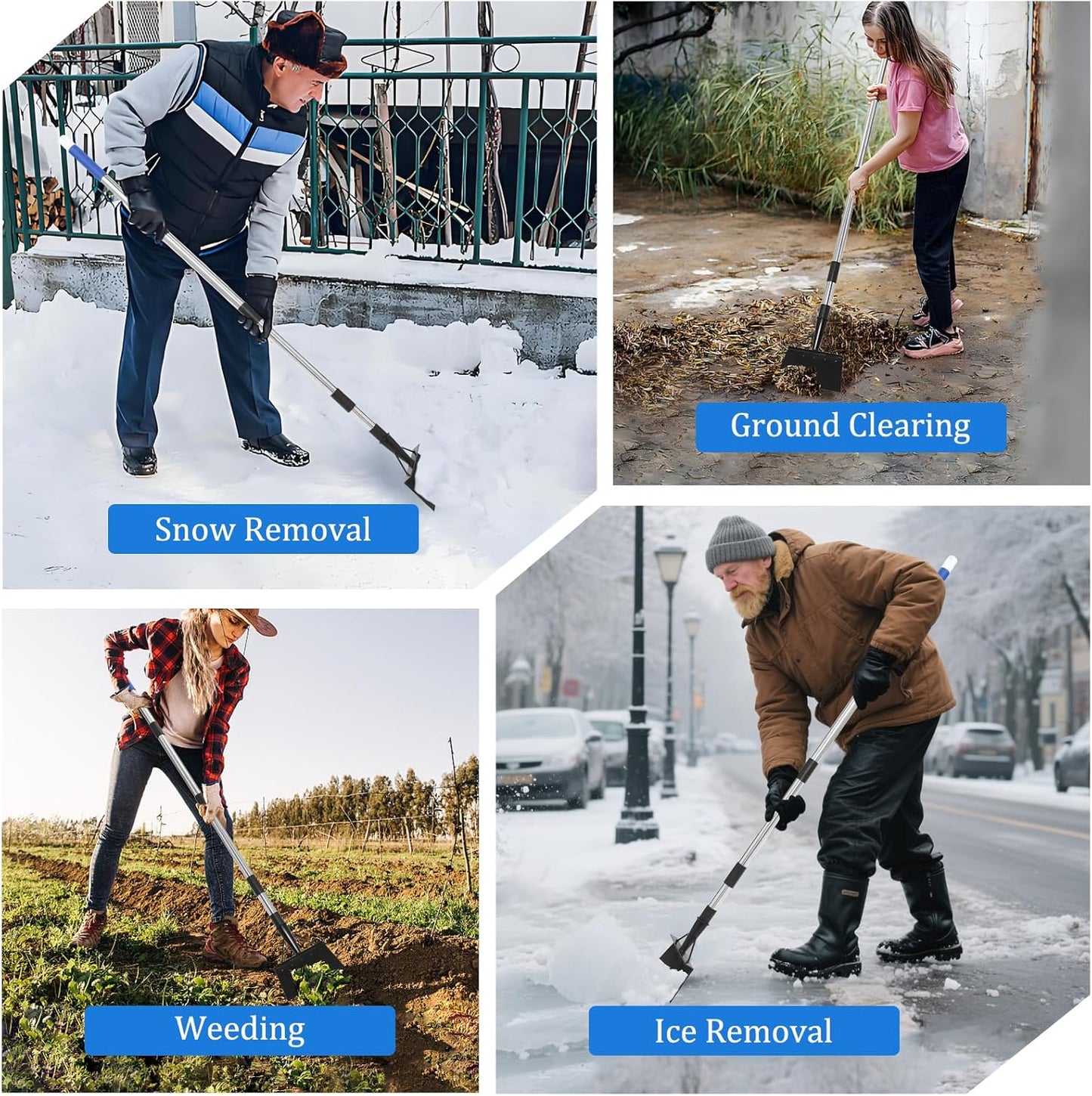 Garden Flat Shovel,Heavy Duty Weeding Tools Gardening,57 Inch Multifunctional Garden Cleaning Shovels, Floor Scrapers Long Handle,Metal Weeding Scraper for Lawn Edging, Ice Scraper, Snow Shovel