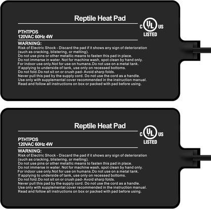 Simple Deluxe 4X7 Inch 4W Reptile Heating Pad Electric Indoor Under Tank Terrarium Heating Mat Waterproof for Turtles, Lizards, Frogs, and Other Reptiles, 2 Pack