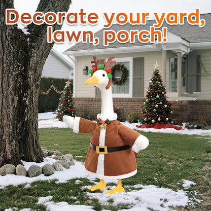 Christmas Porch Goose Outfit for Large 23" High Cement or Plastic Goose Statue, Yard Goose Cloths with Deer Antler Headband, Bell Bow Tie Decor for Outdoor Lawn Gaden Patio