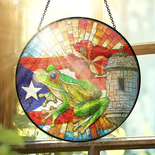 FLAGWIX Christmas Puerto Rico Gifts - Stained Glass Window Hanging 10 in - Puerto Rican Gifts for