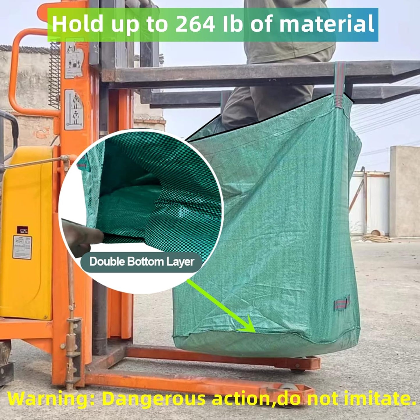 4 Pack 132 Gallons Reusable Yard Waste Bags with Double Bottom and Zipper Lid, Heavy Duty with 4 Handles, Garden Waste Container for Debris, Grass Clipping
