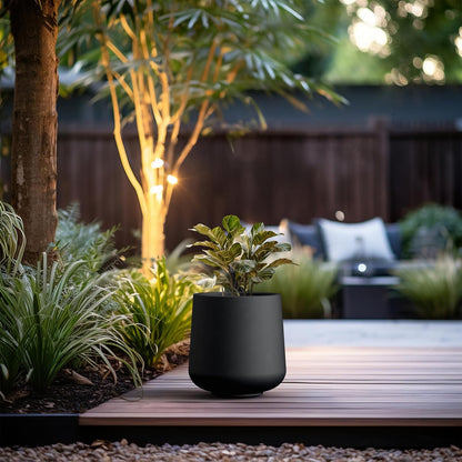 Kante 11.6" Dia Round Concrete Planter, Outdoor Indoor Large Plant Pots Containers with Drainage Hole and Rubber Plug for Home Garden Patio, Burnished Black