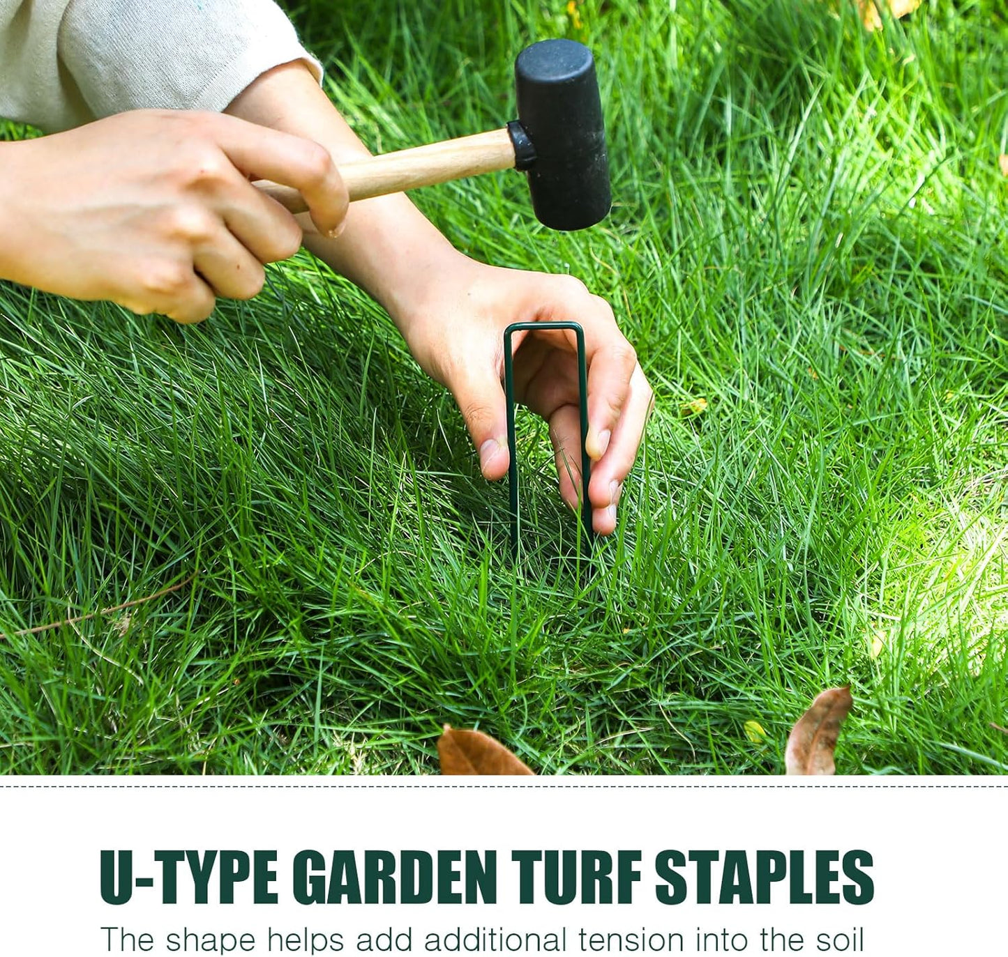 Therwen 6 Inch Turf Stakes for Artificial Grass Green Landscape Staples Bulk Galvanized Heavy Duty Garden Stake U Type Artificial Turf Stake Ground Anchor for Artificial Grass(Green, 200 Pcs)