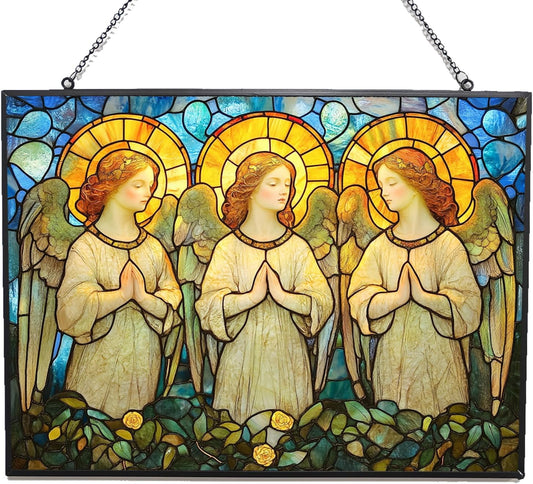 Rectangle Art Nouveau Angel Choir Suncatcher Stained Glass Window Hanging Handmade Stained Glass