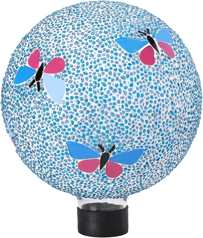 VCUTEKA Gazing Ball, 8" Glass Gazing Balls Sphere for Garden Lawn Outdoor Ornament Yard Decorative, Butterfly