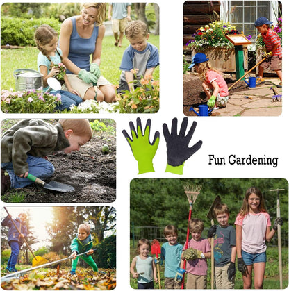 HANDLANDY 3 Pairs Kids Gardening Gloves Latex Free, Nitrile Coated Children Toddler Garden Yard Work Gloves for Little Girls Boys (Size M, Black-Green)