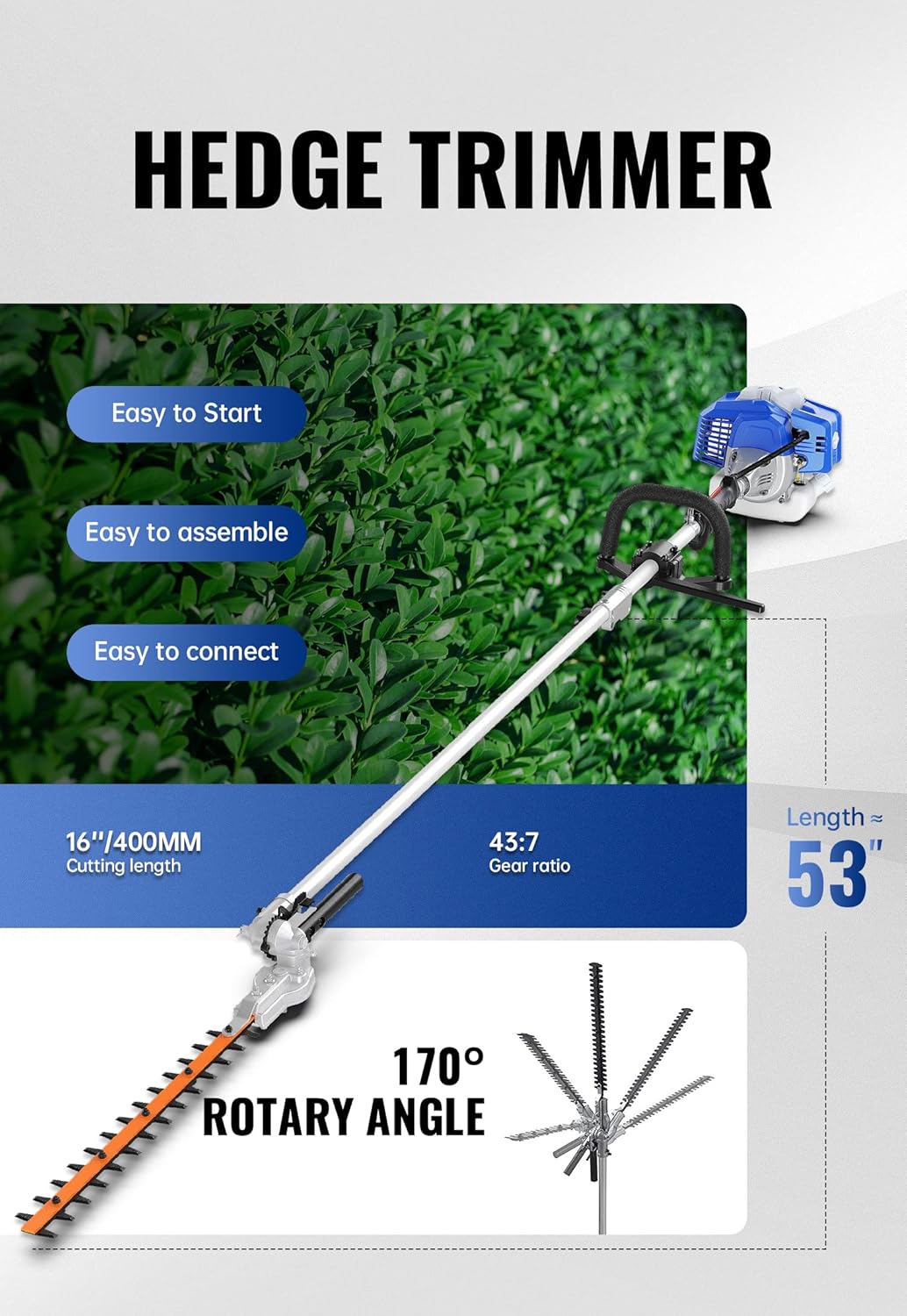 WILD BADGER POWER 26cc Weed Wacker Gas Powered, String Trimmer/Edger, Pole Saw, Hedge Trimmer and Brush Cutter Blade, 4-in-1 Multi Yard Care Tools, Rubber Handle & Shoulder Strap Included