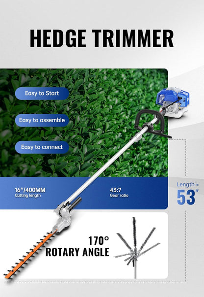WILD BADGER POWER 26cc Weed Wacker Gas Powered, 4 in 1 String Trimmer, Wheeled Edger, Hedge Trimmer and Brush Cutter Blade, Multi Yard Care Tools, Rubber Handle & Shoulder Strap Included