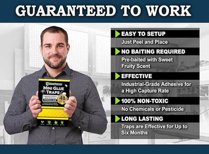 MaxGuard Mini Glue Traps (48 Traps) Non-Toxic Extra Sticky Glue Board Pre-Baited with Fruity Scent Attractant Trap & Kill Insects, Bugs, Spiders, Crickets, Scorpions, Cockroaches, Centipedes, Mice