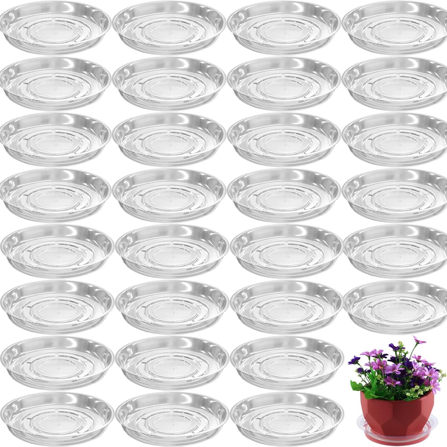30 Packs 4 Inches Small Clear Plant Saucers for Indoor Outdoor Use Heavy Duty Plastic Plant Trays for Planter Bulk Flower Pot Drip Trays to Catch Water, 4 to 20 Inch
