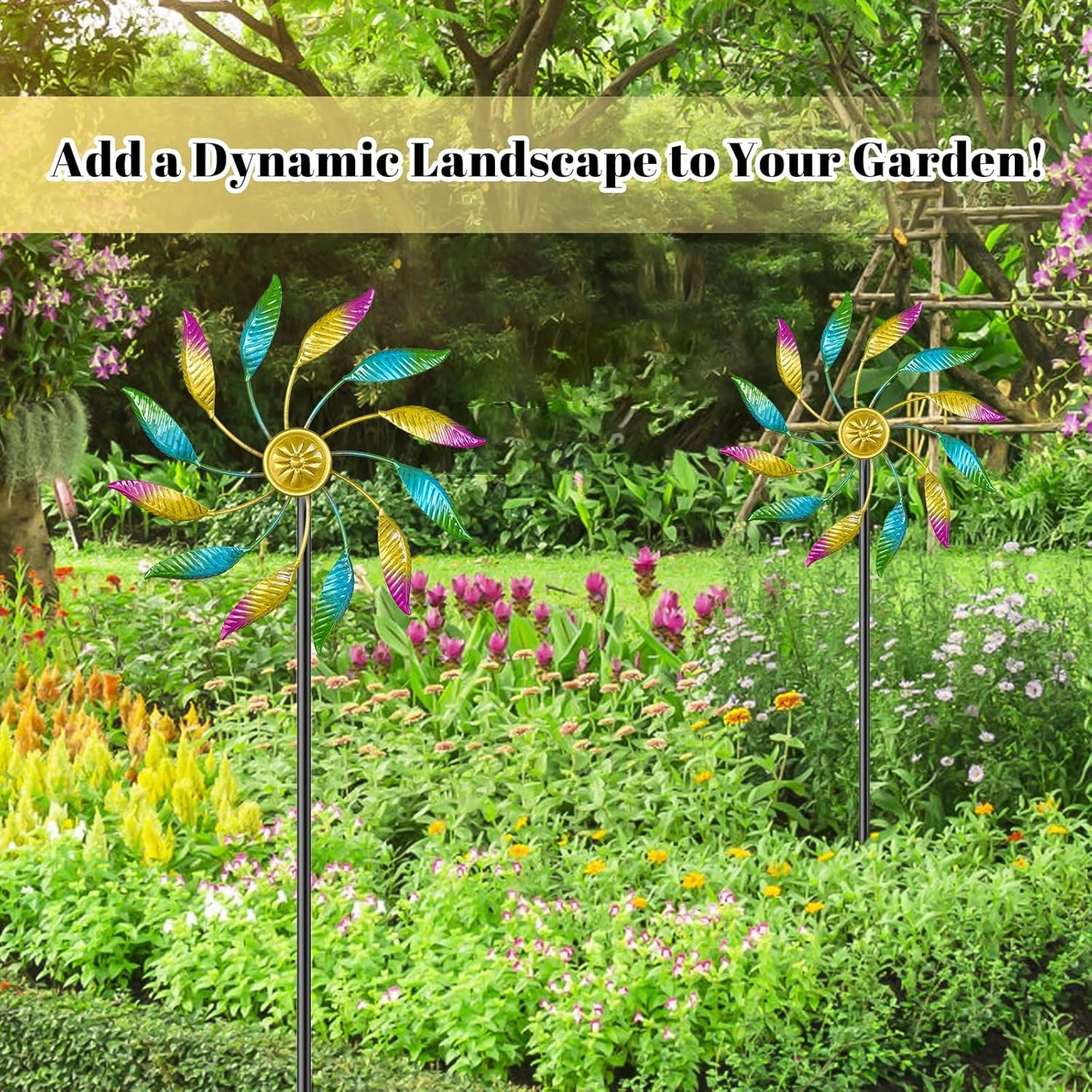 Wind Spinner Outdoor Metal, Sculpture Windmill Garden Decorations, Colorful Kinetic Wind Spinners Yard Art for Garden Patio Lawn Decor (1PC Single Turn A)