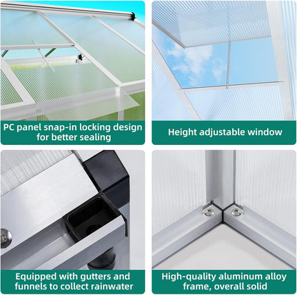 8x12 FT Greenhouse for Outdoors, Large Aluminum Greenhouses with Roof Vent and Quick Setup Structure, Greenhouse Heavy Duty with PC Panels, Walk-in Green Houses for Winter Garden,Backyard,Patio,Lawn