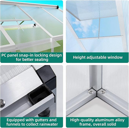 Garvee 6x10 ft Greenhouse - Aluminum Greenhouses for Outdoors, Large Polycarbonate Greenhouse with Roof Vent, Heavy Duty Walk-in Green Houses for Outside Garden, Backyard, Patio, Lawn, Easy Assembly