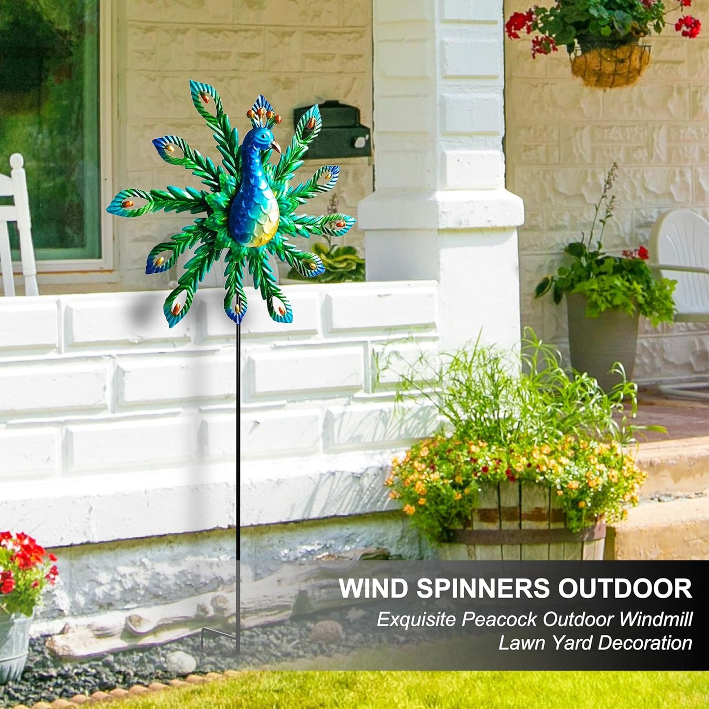 Outdoor Wind Spinner, 37" Metal Peacock Wind Spinner, Peacock Sculpture Garden Wind Spinners for Garden Yard Patio Decoration