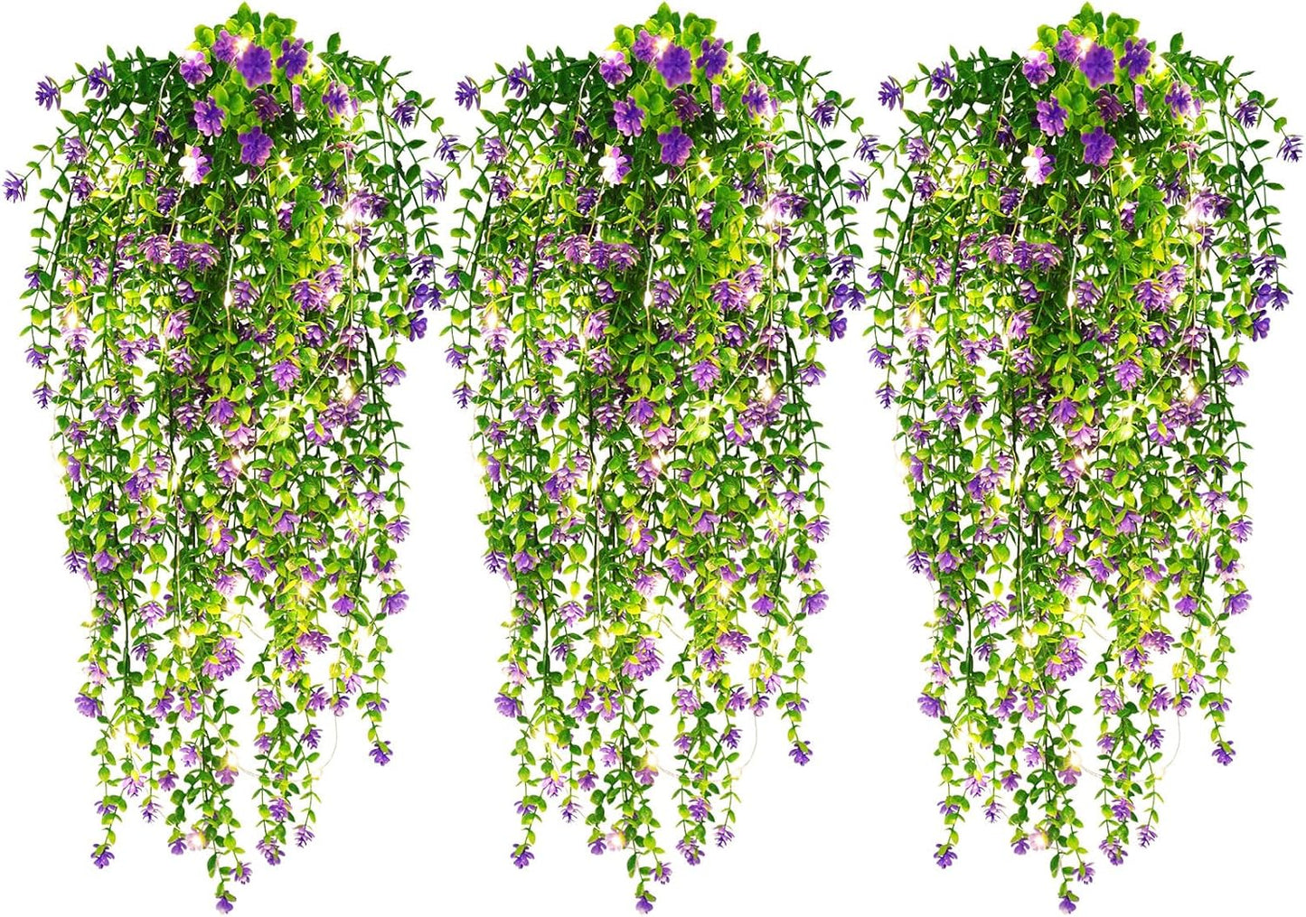 RECUTMS Artificial Hanging Plants Fake Hanging Plant Faux Hanging Plants UV Resistant Plastic Plants for Indoor Outdoor Room Wall Wedding Patio Porch Decor(Purple)