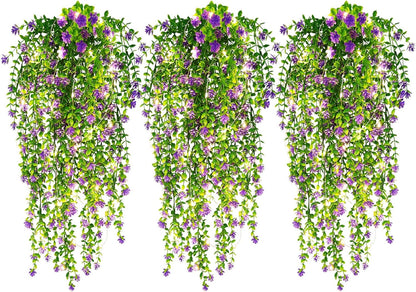 RECUTMS Artificial Hanging Plants Fake Hanging Plant Faux Hanging Plants UV Resistant Plastic Plants for Indoor Outdoor Room Wall Wedding Patio Porch Decor(Purple)