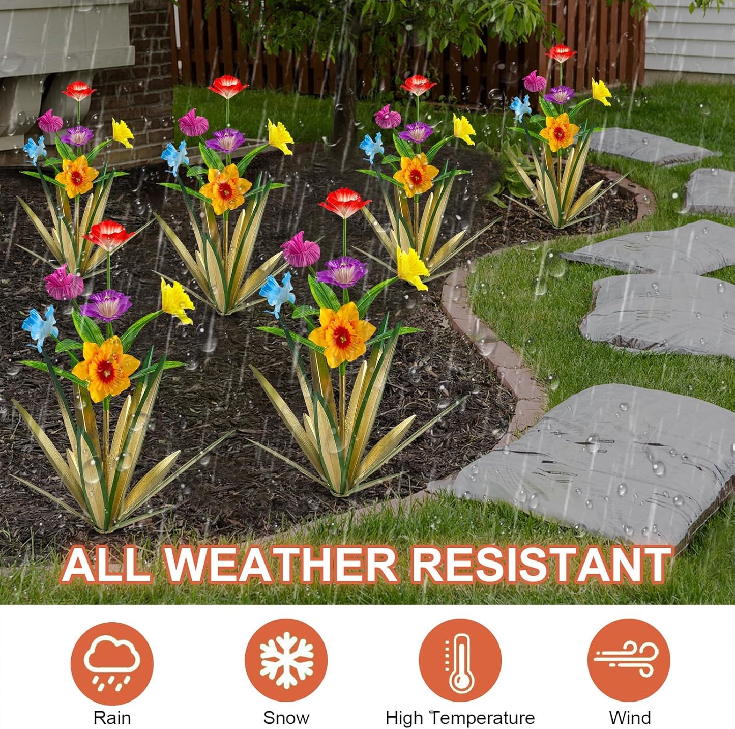 Homight Metal Agave Plant Outdoor Decoration Outdoor Garden Decoration Daffodils Flowers Mexican Yard Art Daffodils Flowers Decorative Garden Gift (2 Big Colorful)