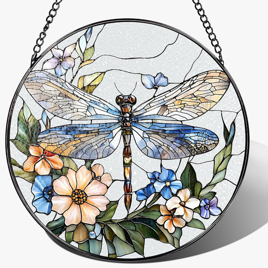 Stained Glass Window Hanging, 8 Inch Dragonfly Stained Glass Suncatcher, Sun Catchers Indoor
