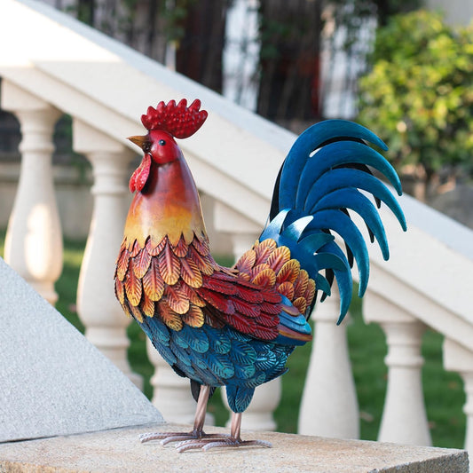 Kircust Metal Rooster Yard Art Statue, Chicken Garden Animals Sculpture Lawn Ornament Figurines