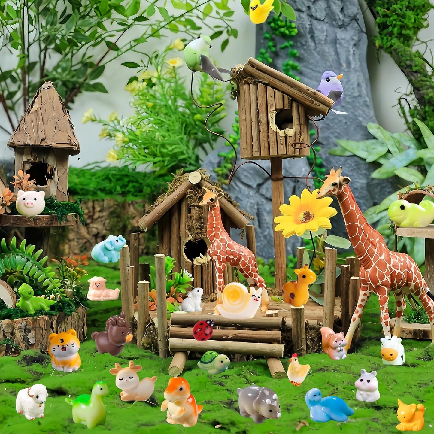 50 Pcs Mini Resin Animals Variety Pack for Miniature Dollhouse Fairy Garden Accessories Home Landscape Aquarium Hide DIY Craft Gifts Party Favors
