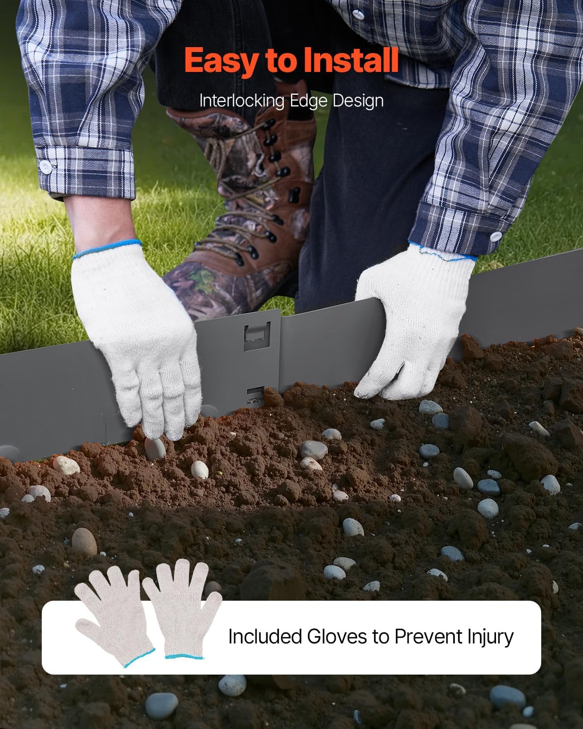 VEVOR Steel Landscape Edging, 5 Packs 39 x 3 in Rust-Resistant Metal Landscape Edging, Bendable Garden Edging Border, Heavy Duty Lawn Edging, Easy-to-Install, Flower Bed Yard Pathway Divider Dark Gray