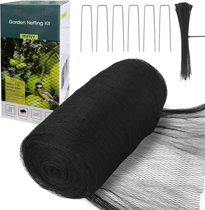 Bird Netting for Garden - 7.5 x 65 FT Heavy Duty Anti Bird Netting Mesh with Ties and Landscape Staples for Vegetable, Fruit Trees & Other Plants, Lasting Against Birds Deer Squirrels and Poultry