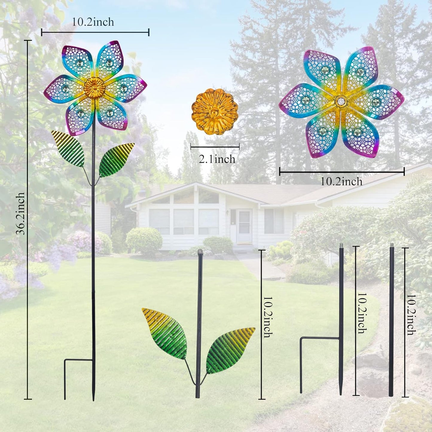 Wind Spinner with Metal Stake, Outdoor Garden Pinwheels Spinners Hollow-Out Flower Shape Design for Yard Lawn Patio Decor