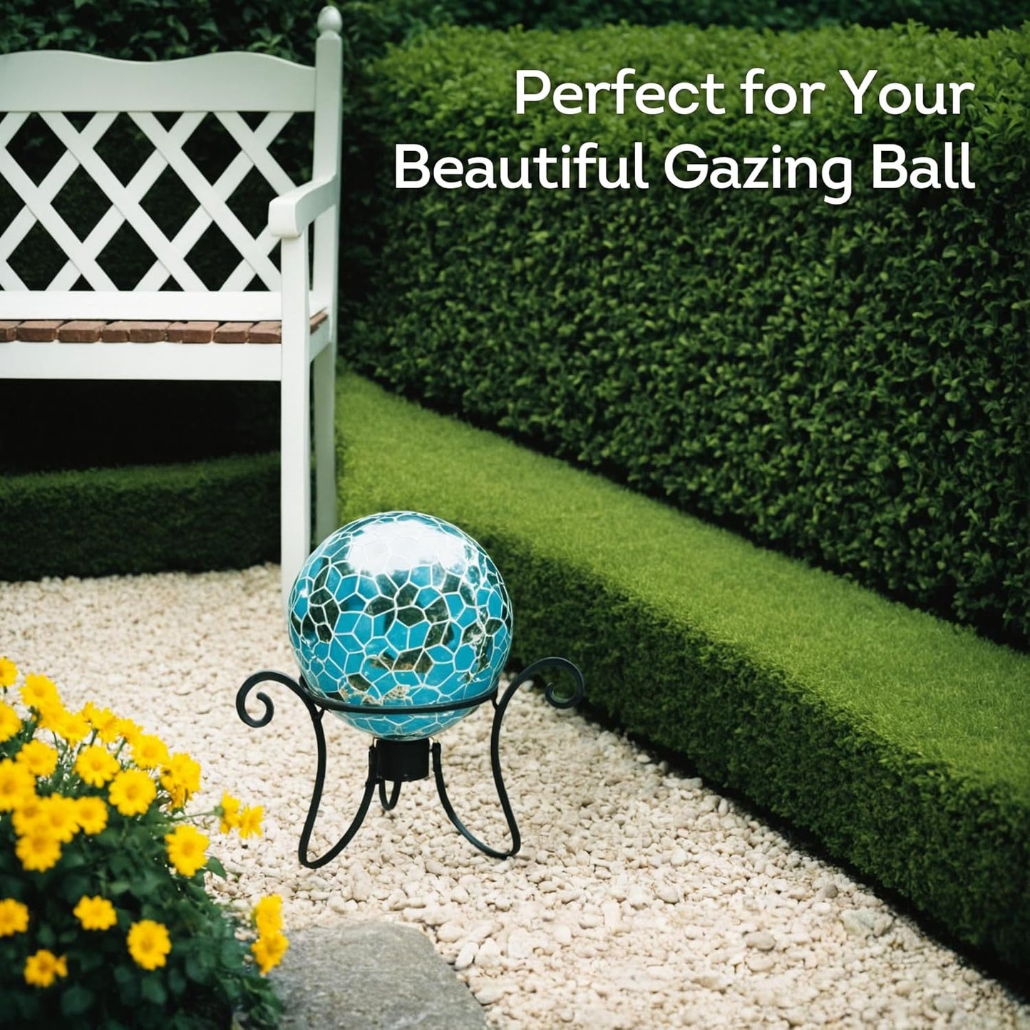 Lily's Home Foldable Metal Gazing Ball Stand - Durable Rust-Resistant Display Stand for 10 to 12 inch Balls - Indoor/Outdoor Ornament Decor - Ideal Garden Plant Stand or Gift Accessory