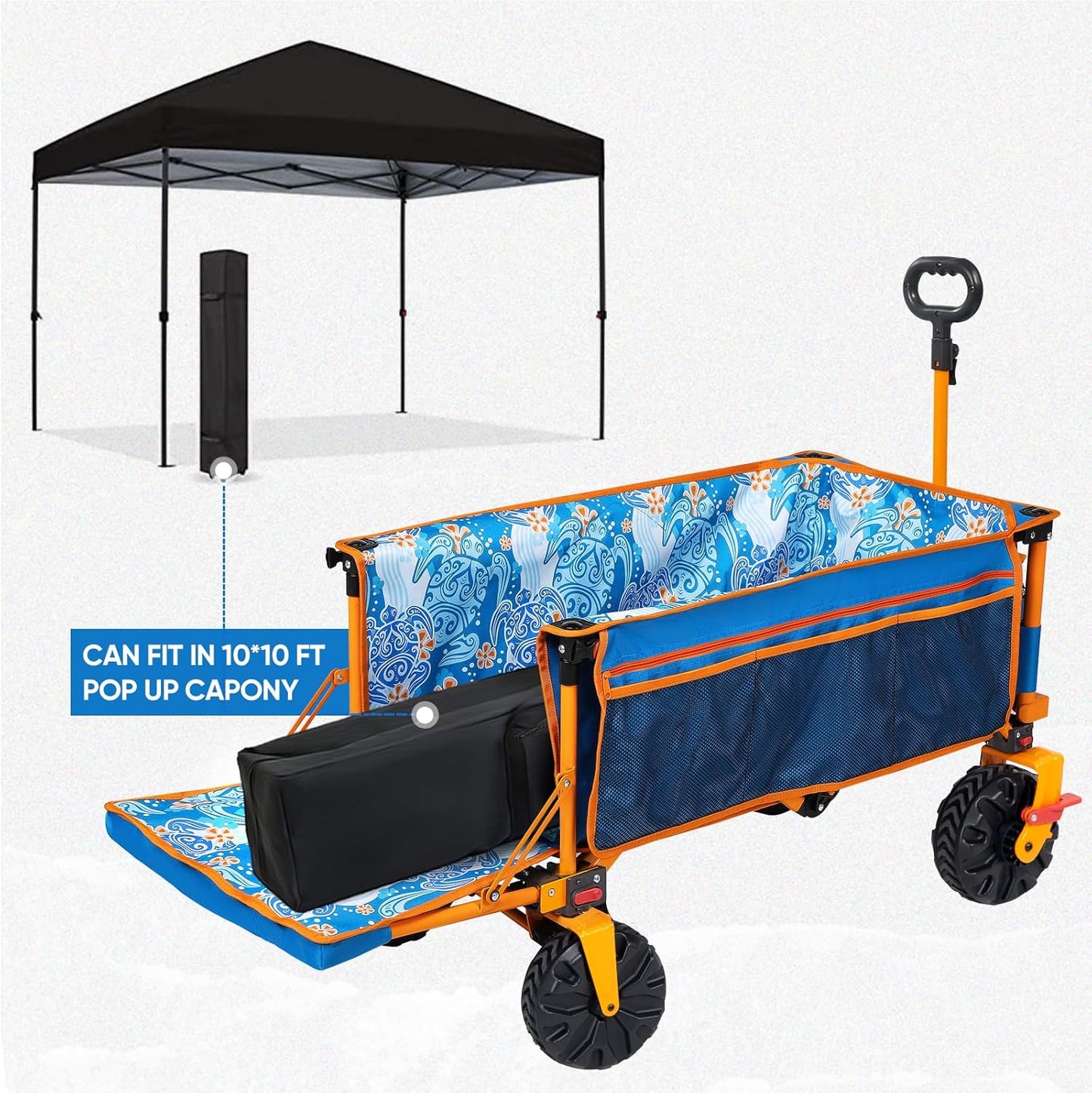 Old Bahama Bay 550lbs Extra Long 49" L Beach Wagon with Big Wheels with Brake for Sand, Collapsible Utility Beach Cart Heavy Duty Folding Wagon,Ideal for Outdoor Sand Camping Garden Pet